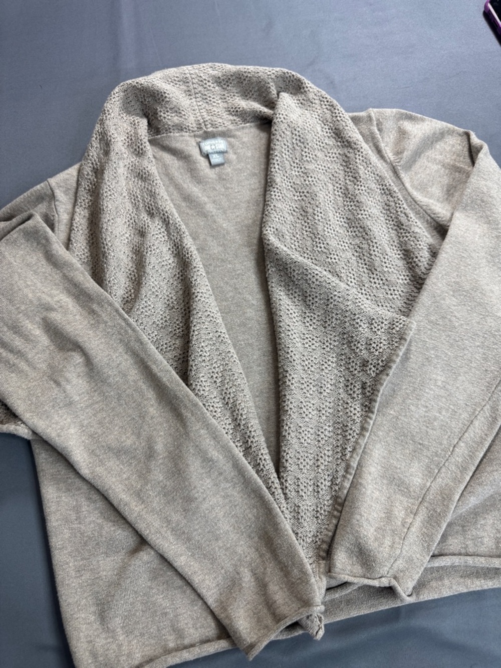 Converse 100% Cotton Taupe Open-Front Knit Shawl Collar‎ Cardigan Size XL